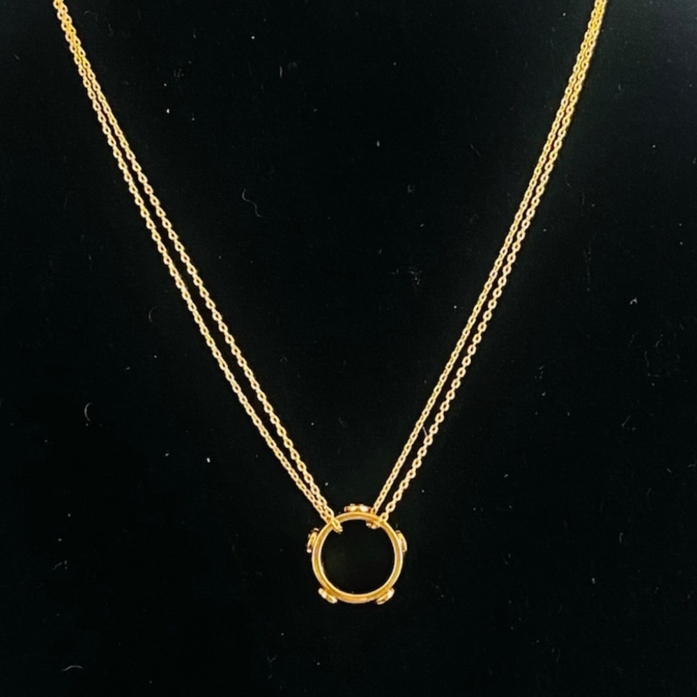 NEW Tory Burch Gold Miller Stud Circle Pendant Necklace Tag Dust Bag Rtl $205